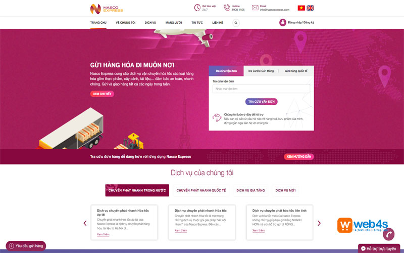 Giao diện thiết kế website dịch vụ vận chuyển